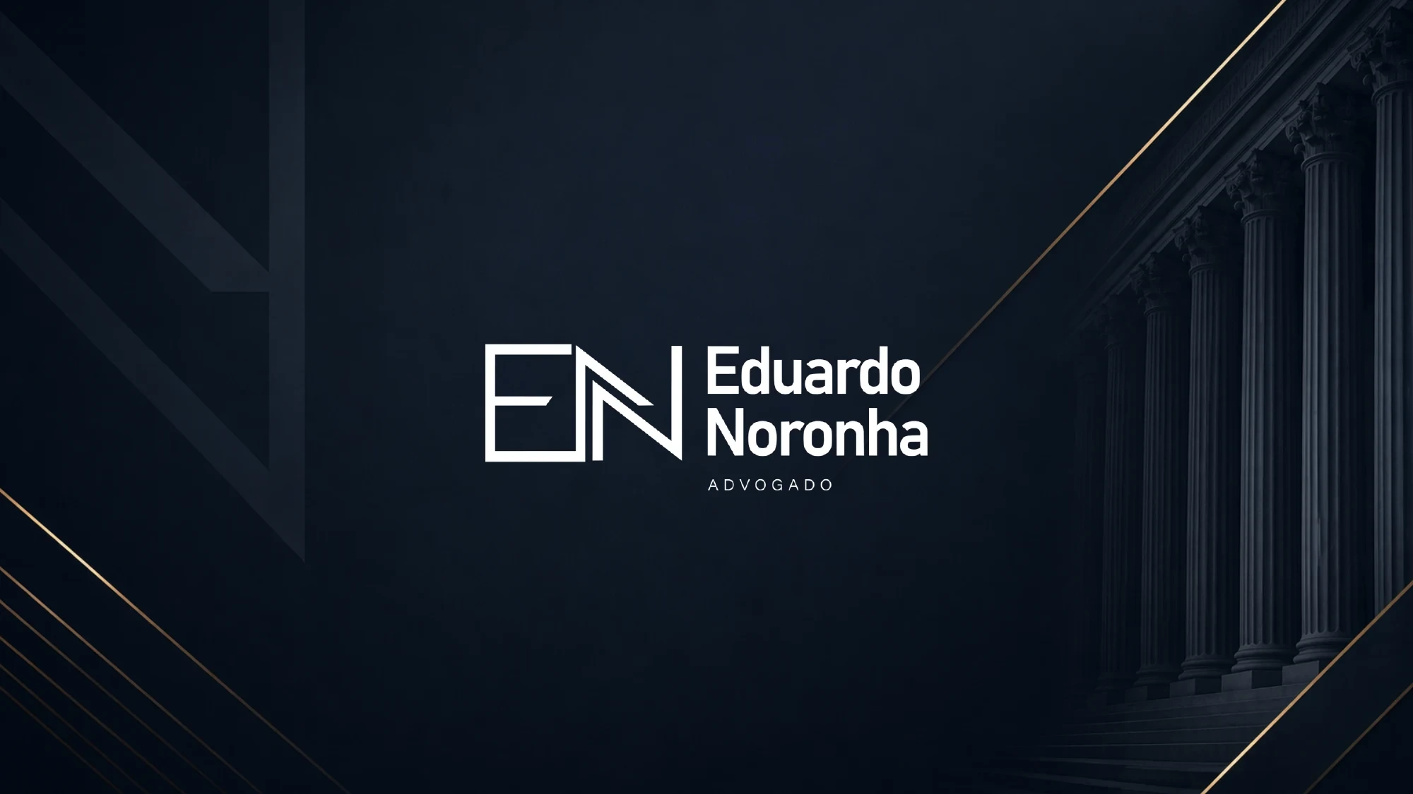 Assinatura Eduardo Noronha em branco sobre fundo azul profundo