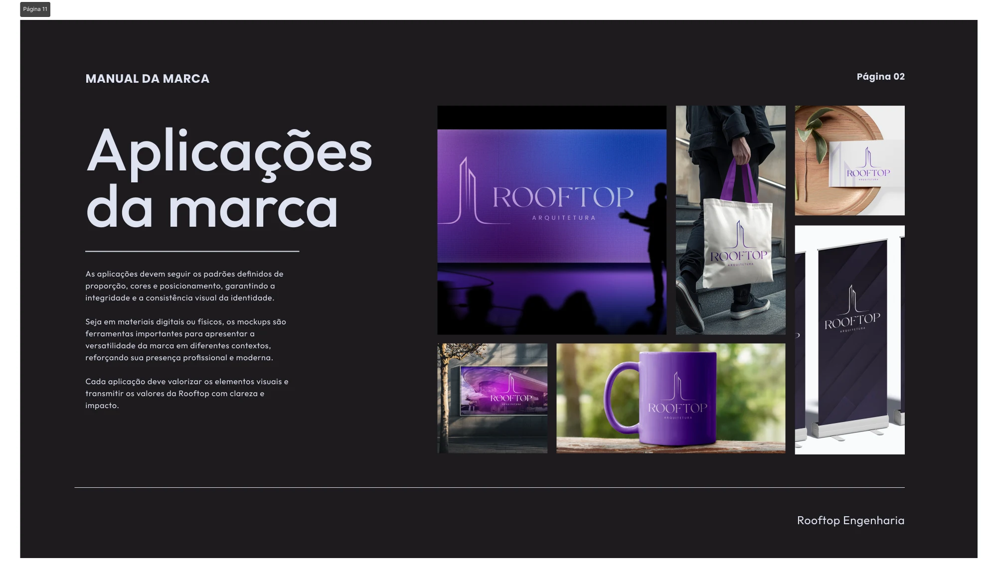 Aplicações da marca apresentadas no manual Rooftop