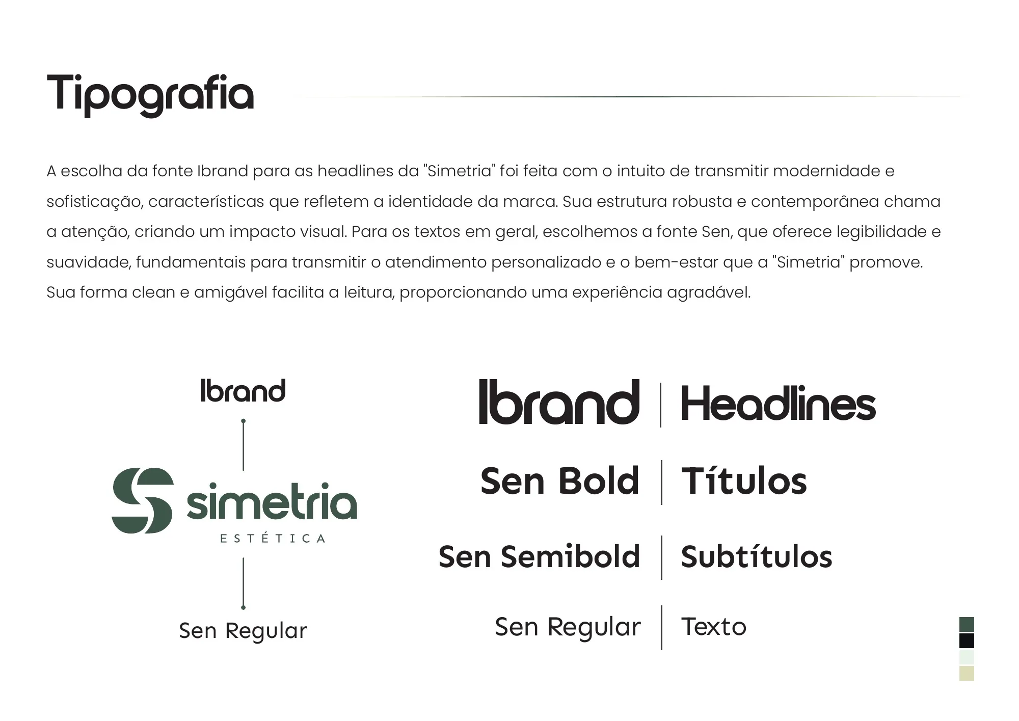 Tipografia Ibrand e Sen indicada no manual Simetria